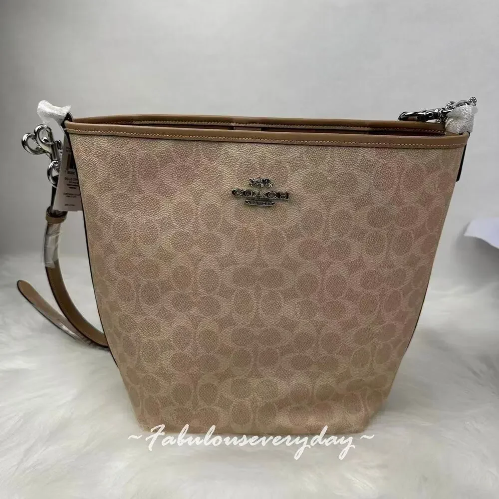 Coach City Large Bucket Bag Crossbody In Signature Canvas CT802 Sand/Taupe NWT